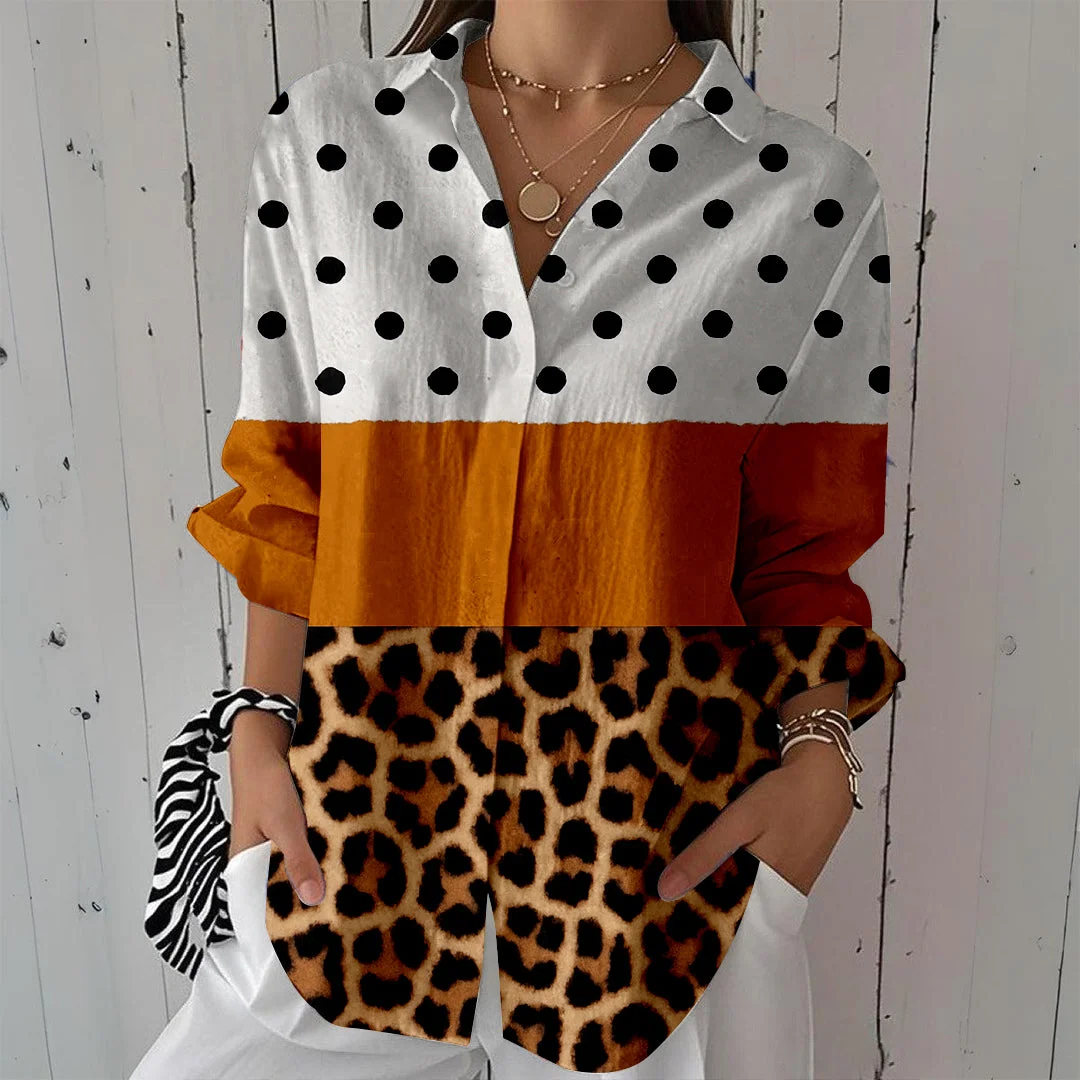 Style & Comfort for Mature Women Women Polka Dot, Striped, Yellow DZCL0058 3/4 Sleeve Shirt Collar Printed Button Tops