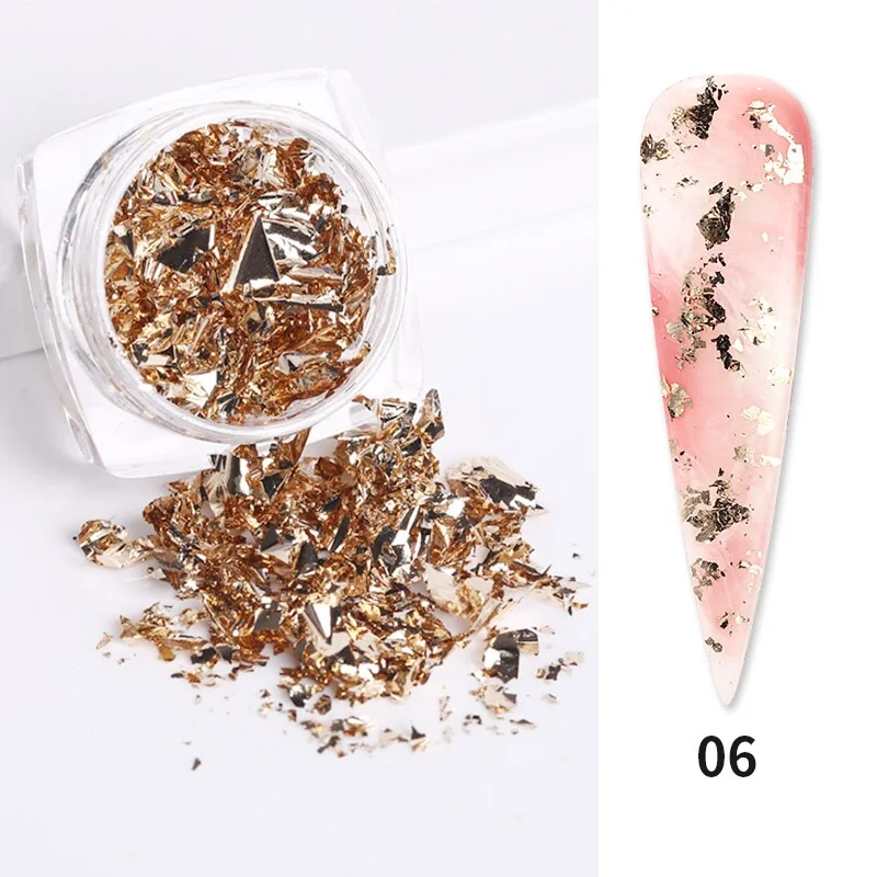 12 Grids Sparkly Foil Nails Sequins Irregular Aluminum Gold Red Summer Design Set  Mirror Chrome Glitter Flakes Gel DIY Manicure-Nail Inspo