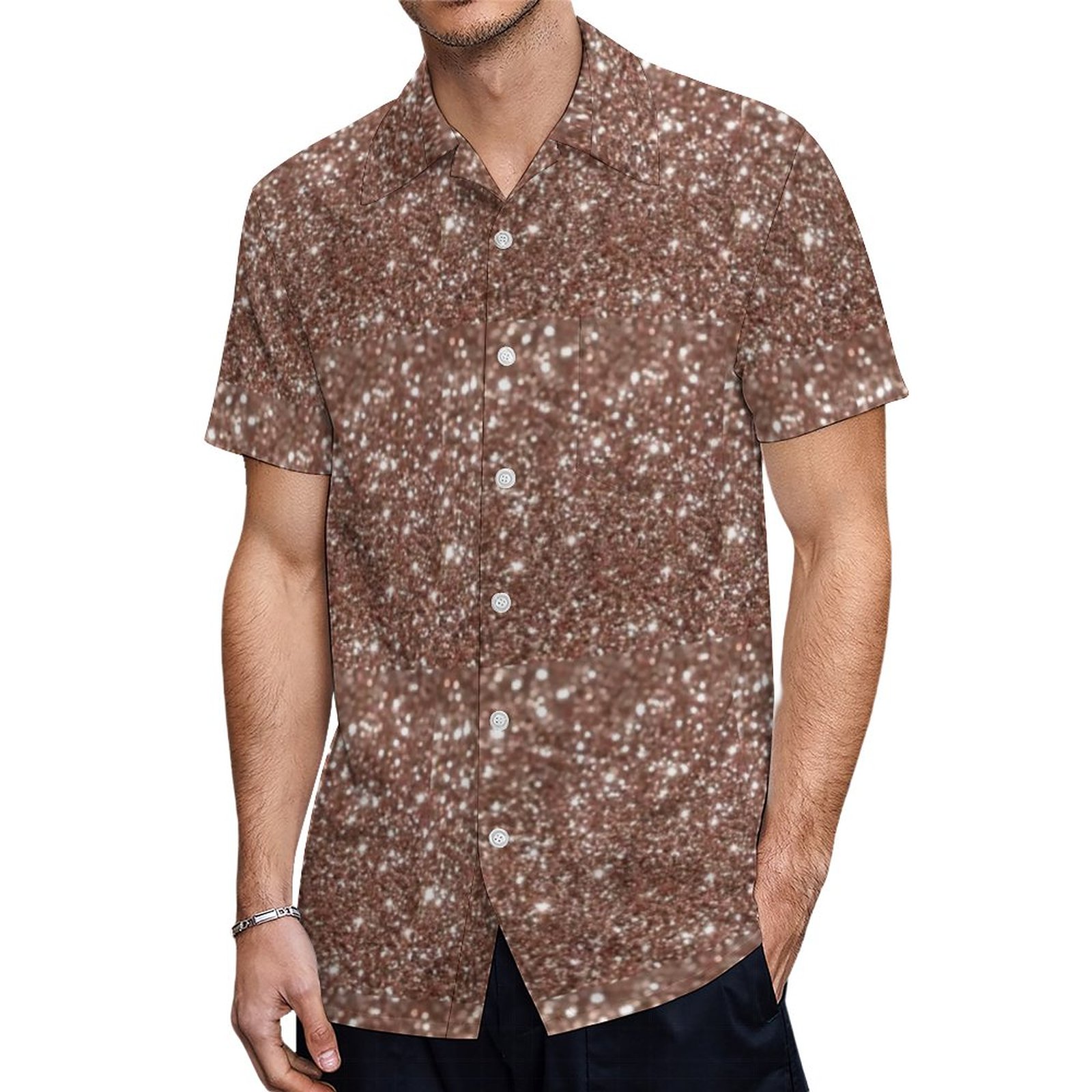 Rose Gold Glitter Hawaiian Shirt Mens Button Down Plus Size Tropical Hawaii Beach Shirts
