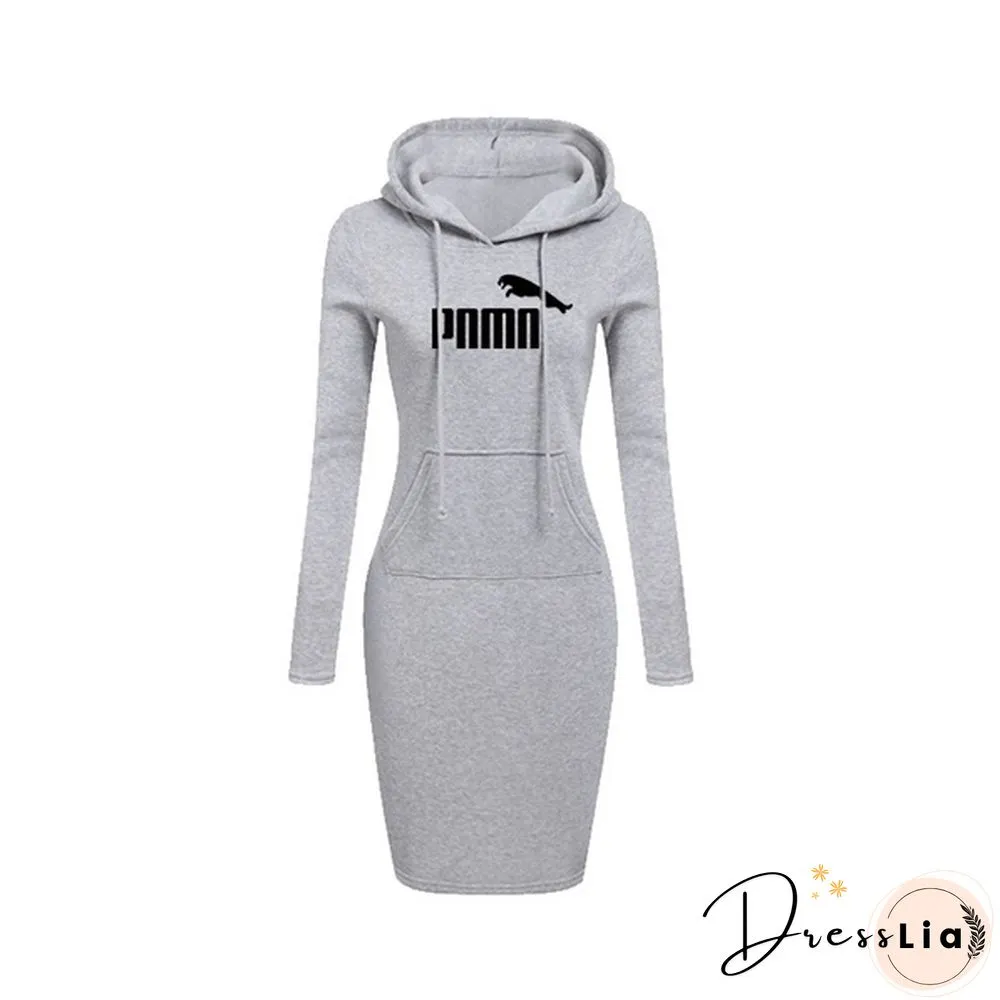 New Women Hoodie Dress Brand Printsd Long Sleeve Hoodie Casual Hooded Jumper Pockets Sweater Tops