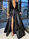 Spaghetti-Neck Split-Joint Long Sleeves Maxi Dress