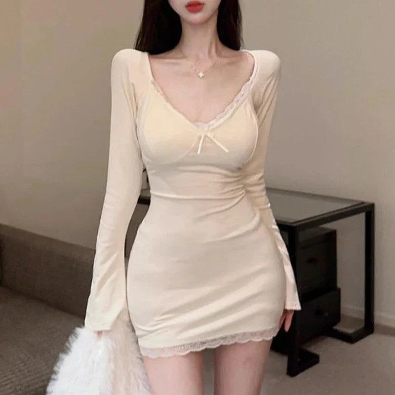 Aiertu Y2K Retro Lace Patchwork Spaghetti Strap Black Bodycon Dress Mini Fashion Aesthetic Bow Club Party Sexy Dresses for Women aiertu