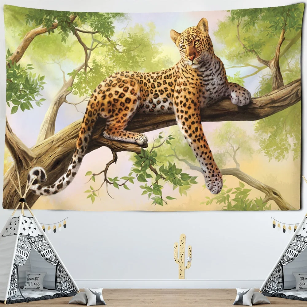 China Northeast Tiger Tapestry Wall Mounted Animal World Leopard Bohemian Hippie Living Room Home Decor