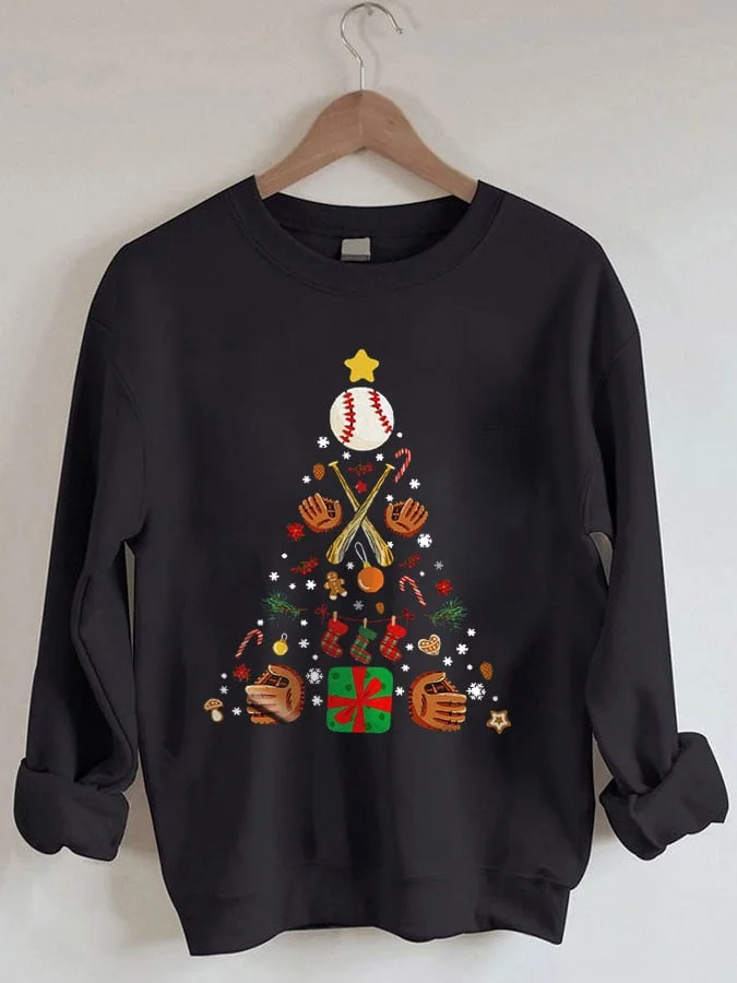 Women's Merry Christmas Baseball Ball Christmas Tree Print Casual Sweatshirt-mysite