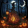 Resin Halloween Witch LED Lights Battery/USB Charging Handcrafted Stained Glass Witch Lamps Multi-Purpose Colorful Witch Desktop Statue Halloween & Year-Round Home Decor