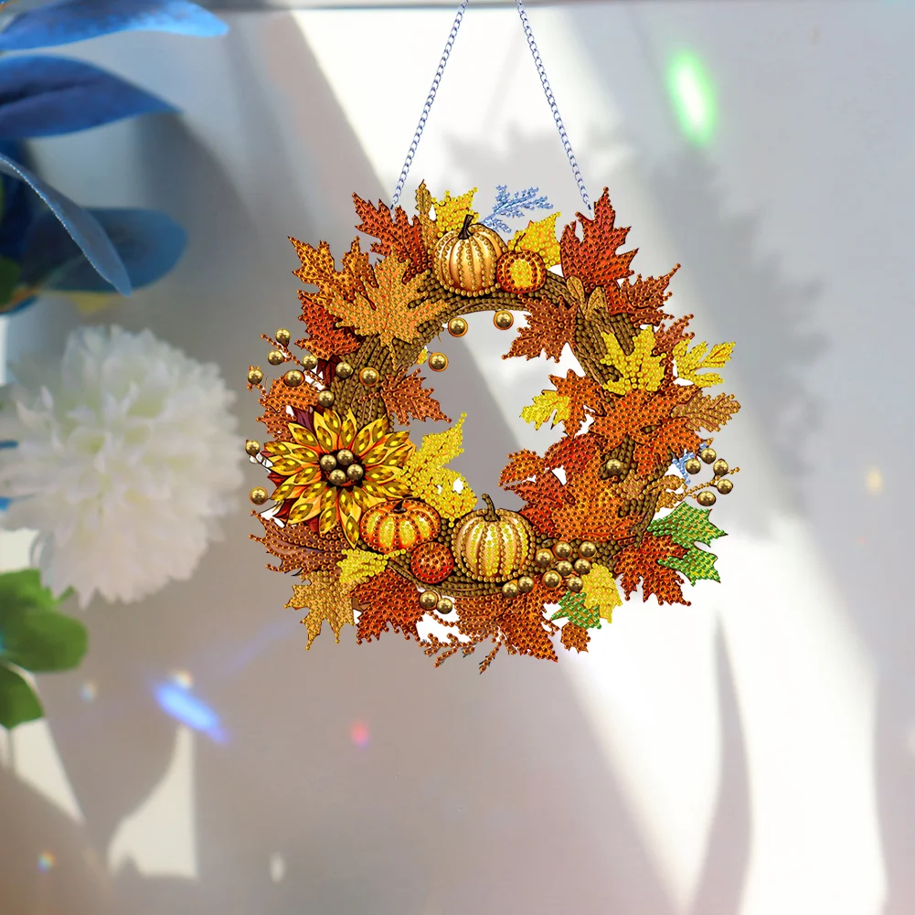 DIY Autumn Pumpkin Acrylic Single Side Special Shaped Diamond Painting Wreath Ornament