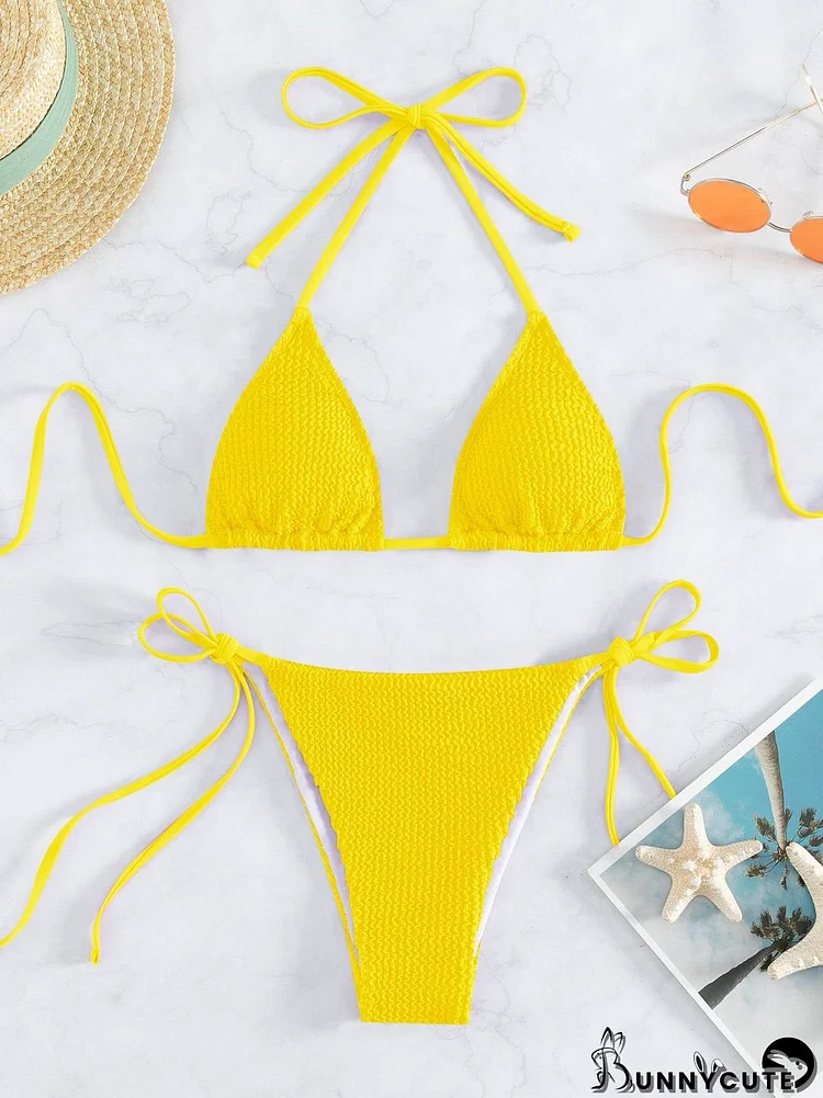 Solid Lace-up Halter Bikini