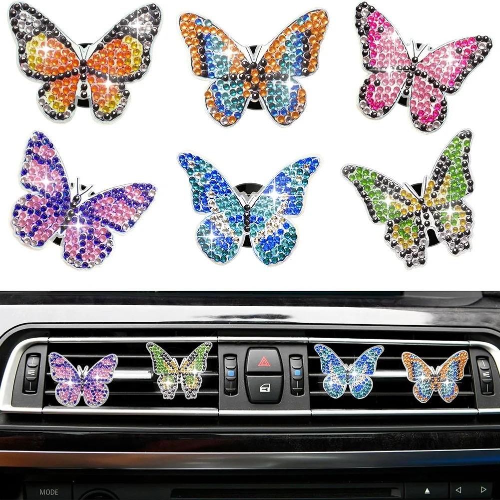 6Pcs Butterfly Diamond Painting Car Air Vent Clips Car Decor for Women Girls