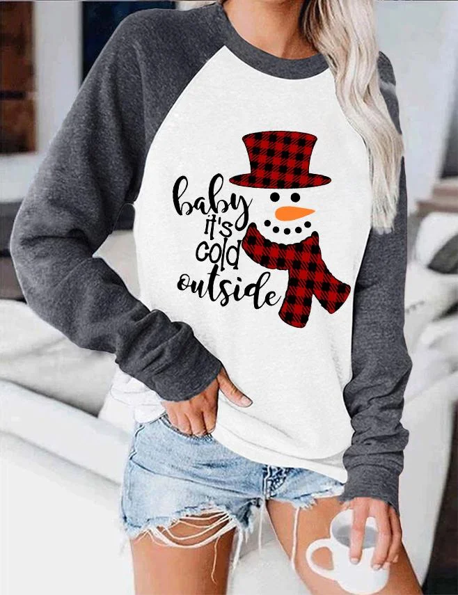 Baby It's Cold Outside Snowman Color Block Sweatshirt