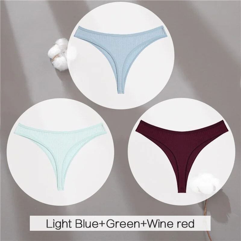 FINETOO Cotton Thongs Women 3Pcs/set Soft T-back Underpants S-XL Ladies G-string Underwear Low Waist Cotton Panty Lingerie New