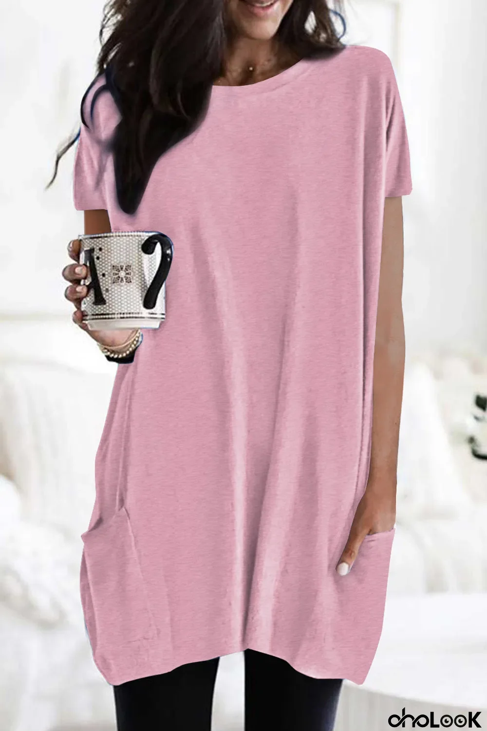 Pink Casual Oversize T-shirt with Pockets
