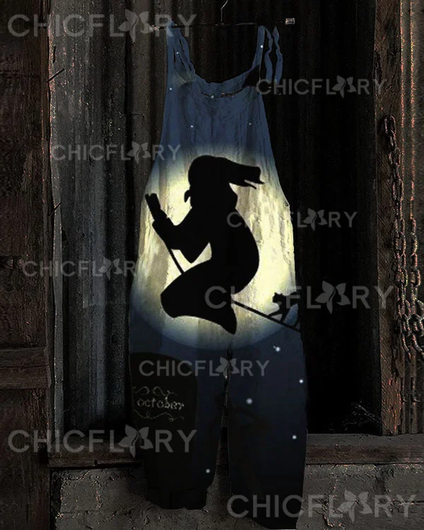 Women's Halloween Night Wizard Pumpkin Print Jumpsuit