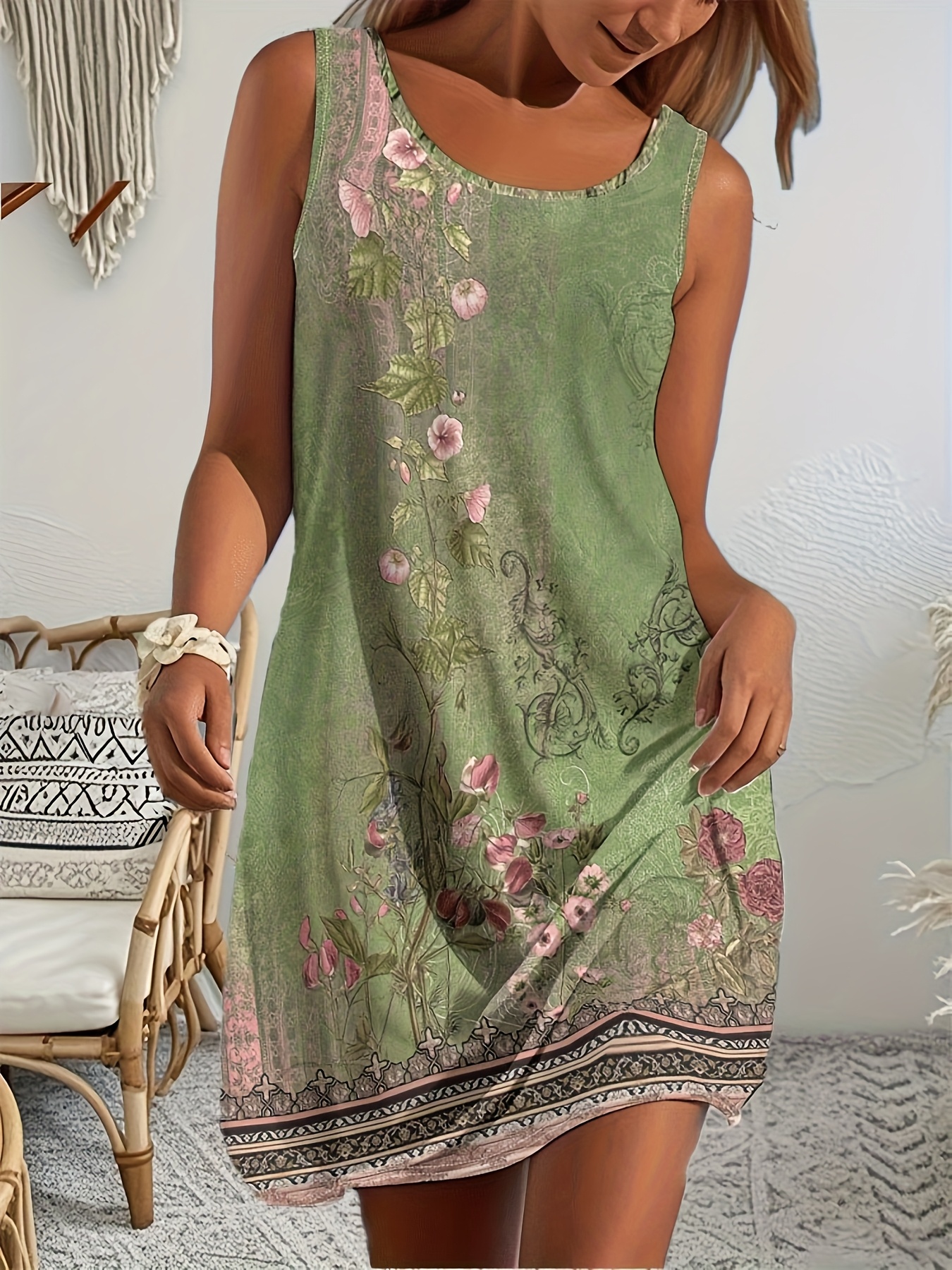 Summer Sleeveless Vest Dress, Floral Summer Vacation Dress | IFYHOME