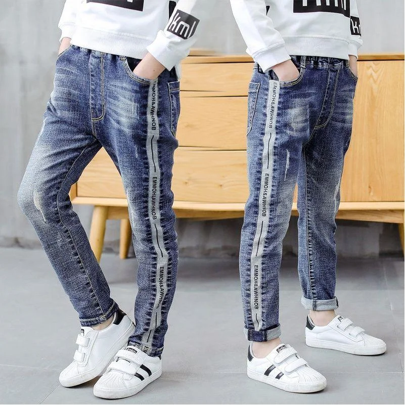INS hot boys jeans 4-13 years old Cotton washed kids jeans Korean pocket letters pants for baby boys jeans kids 7 colors options