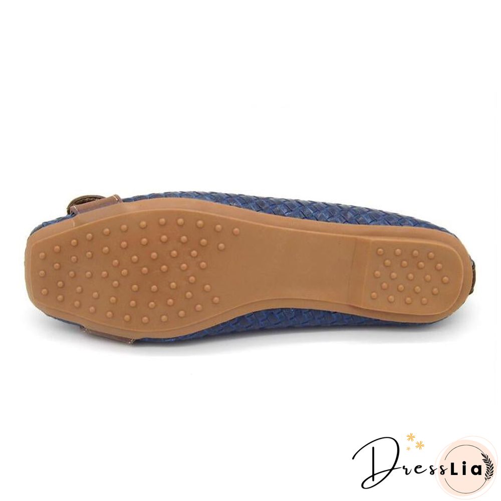 Women's Loafers Flats Buckle Knitted Flat Heel Soft Bottom Boat Shoes