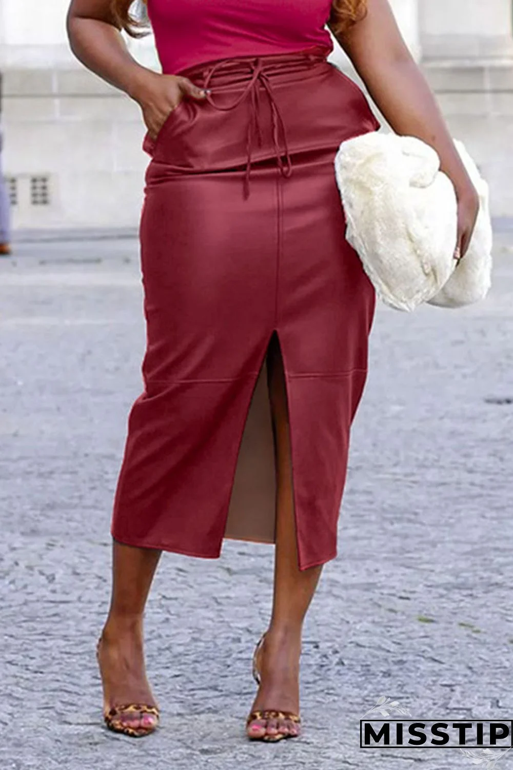 Black Casual Solid Patchwork Slit Straight High Waist Straight Solid Color Bottoms