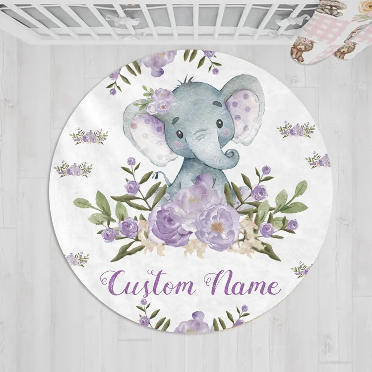Personalized Baby Elephant Round Rug|R175