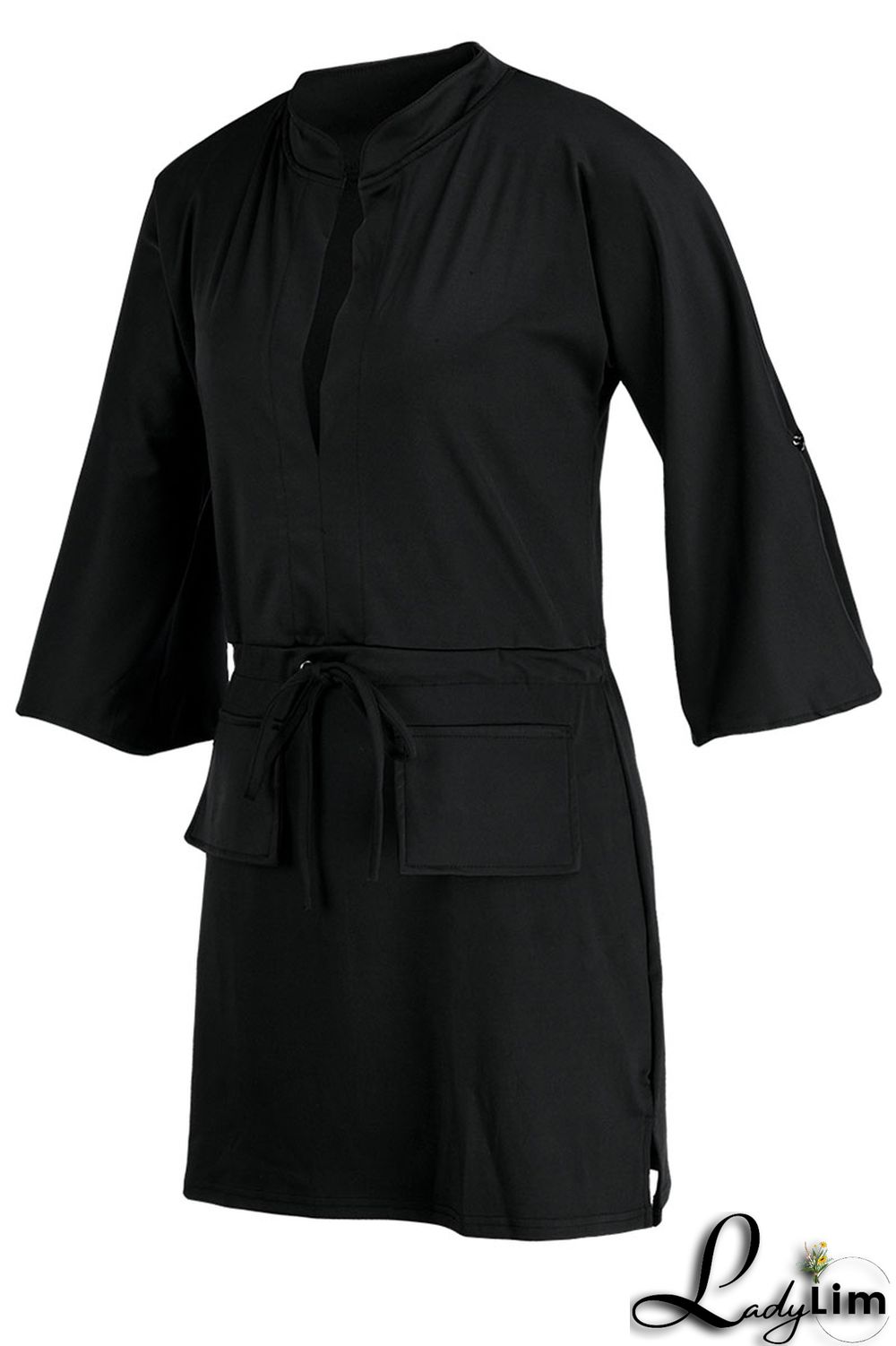 Tangerine Casual Solid Patchwork Draw String V Neck Straight Dresses