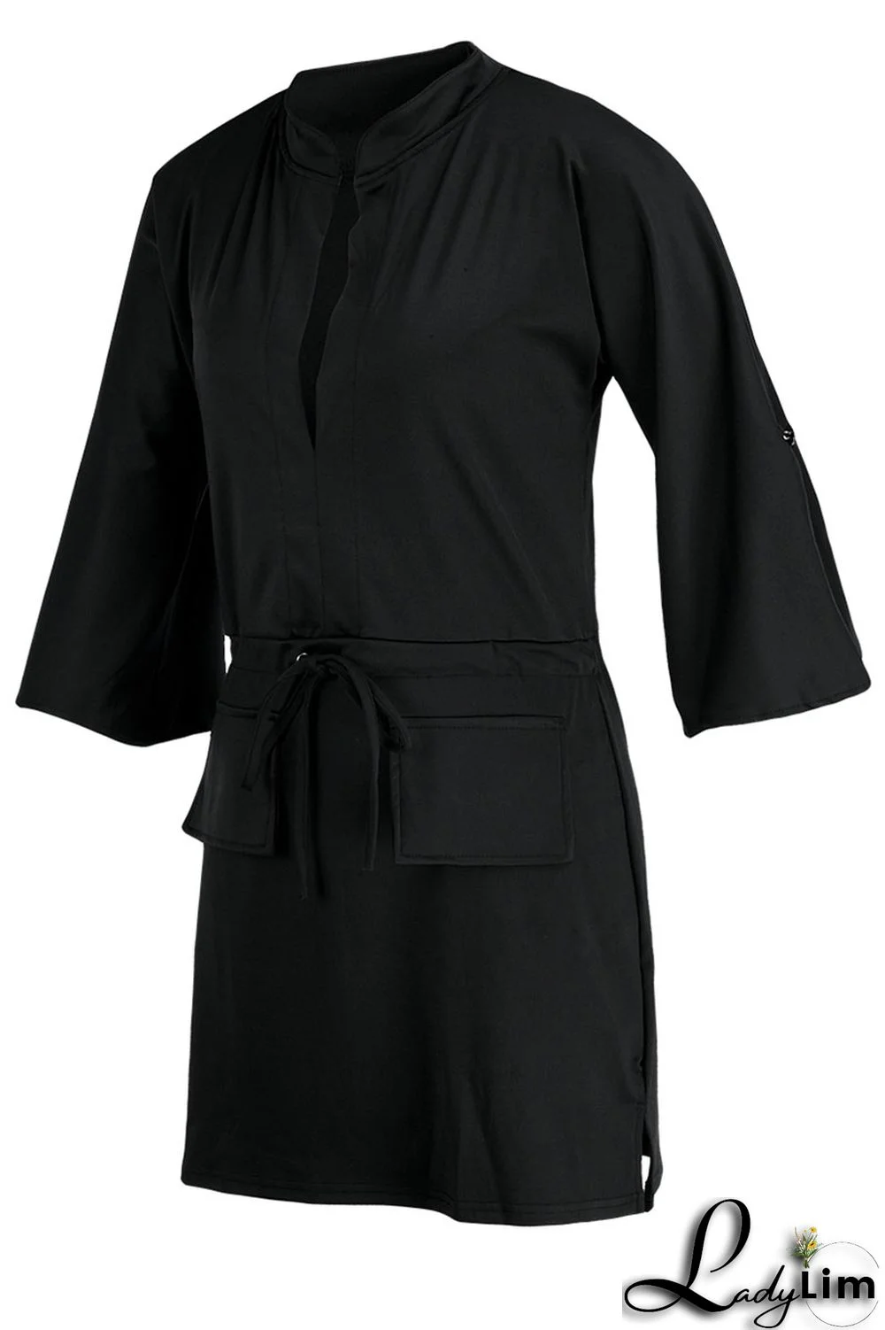 Tangerine Casual Solid Patchwork Draw String V Neck Straight Dresses