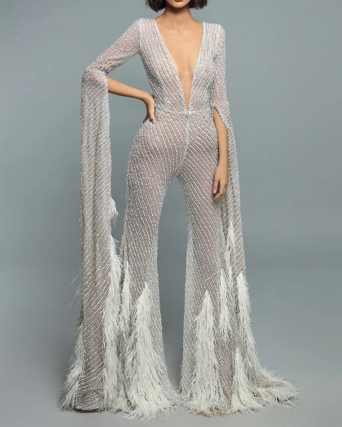 V Neck Fringe Jumpsuit
