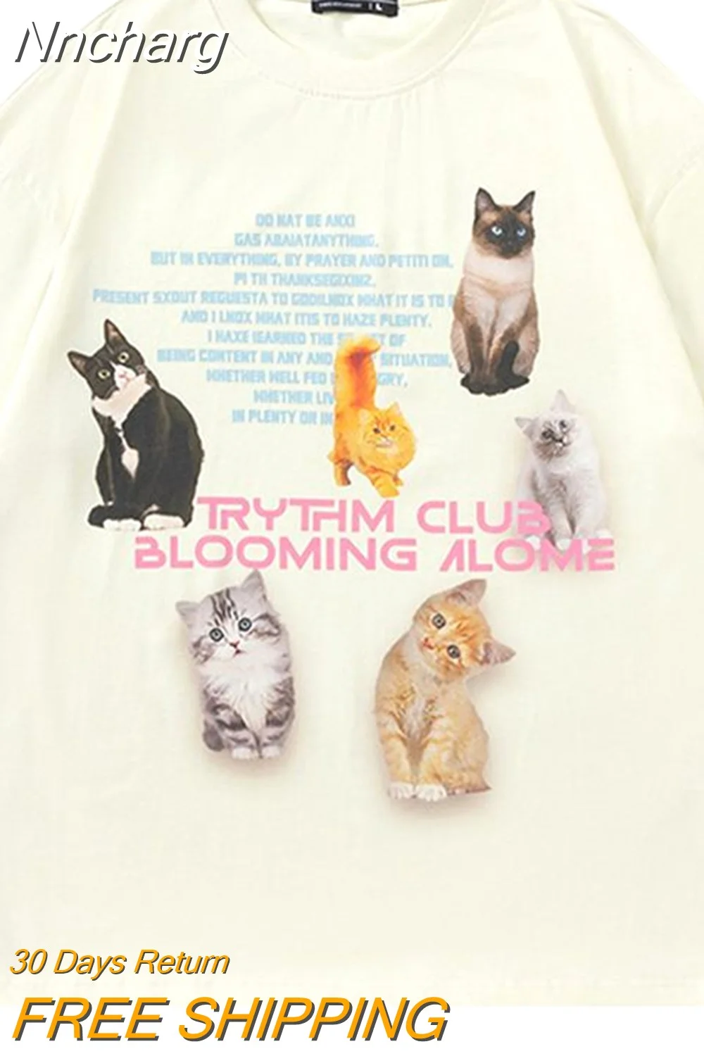 Nncharge Style Harajuku Camisetas O Neck High Street Tees Cute Cat Print Women Half Sleeve Tshirts Y2k Loose Couples Fashion Tops