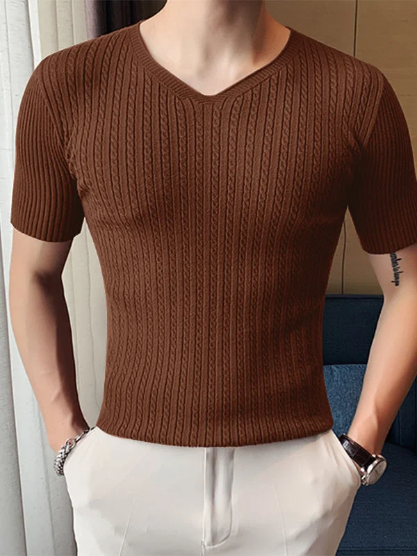 Aonga - Mens Striped V-Neck T-ShirtJ