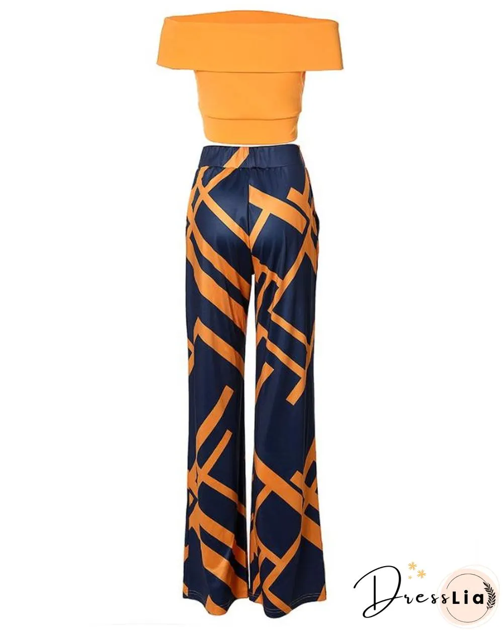 Off Shoulder Crop Top & Geo Print Pants Set