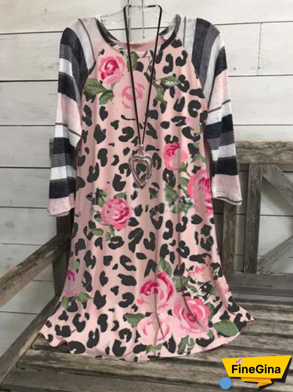 Crew Neck Long Sleeve Cotton-Blend Floral-Print T-shirt