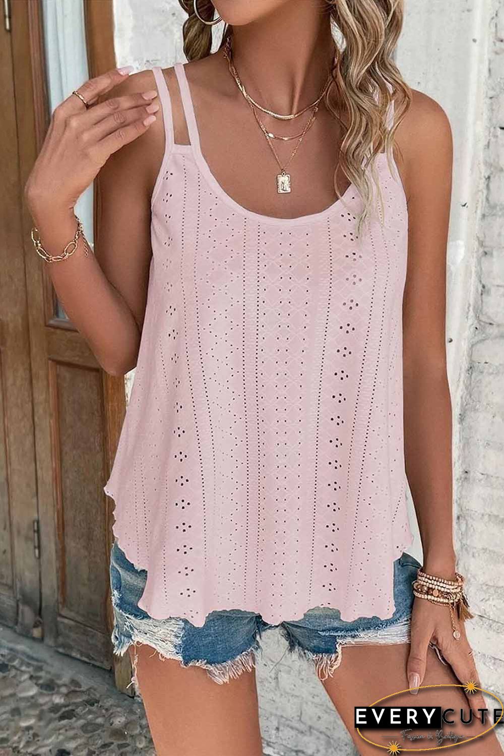 Pink Eyelet Strappy Scoop-Neck Tank Top