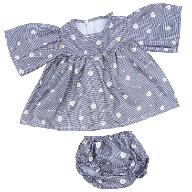 For 17"-22" Reborn Baby Girl Doll Grey Dress Clothing 2-Pieces Set Accessories