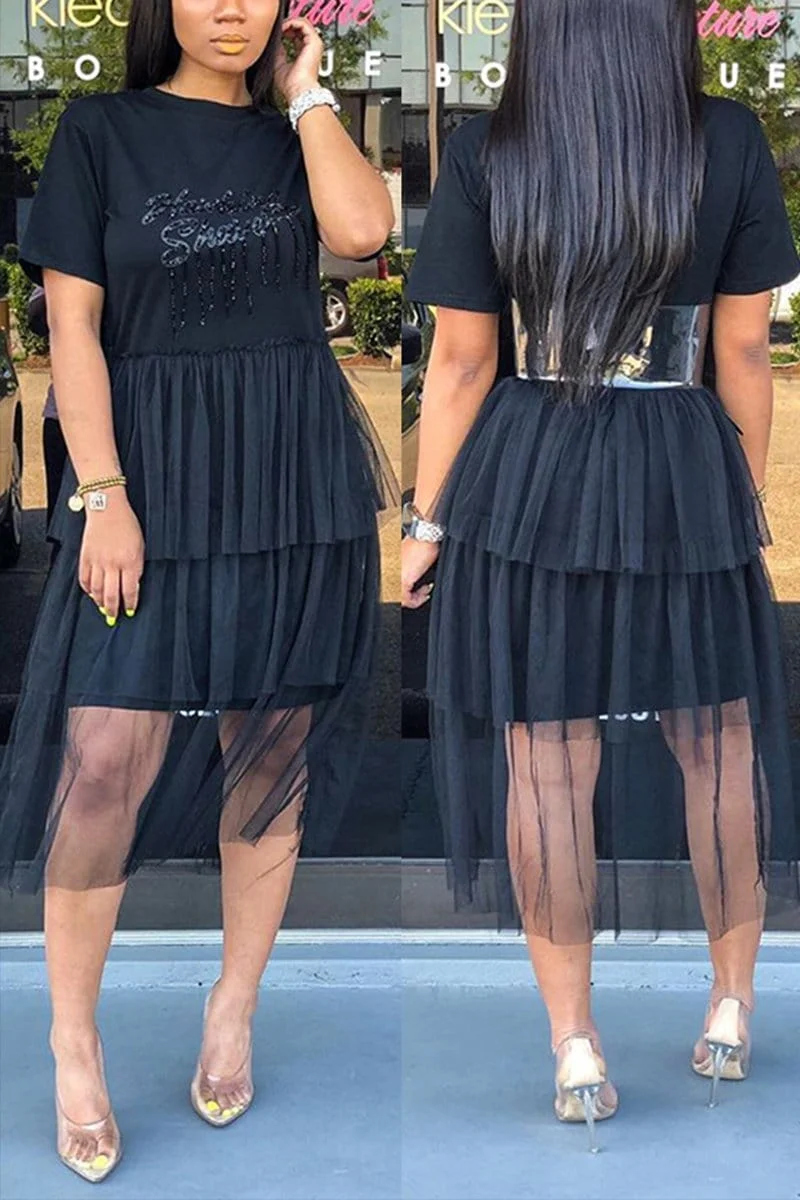 Sexy Short Sleeve Mesh Panel Dress