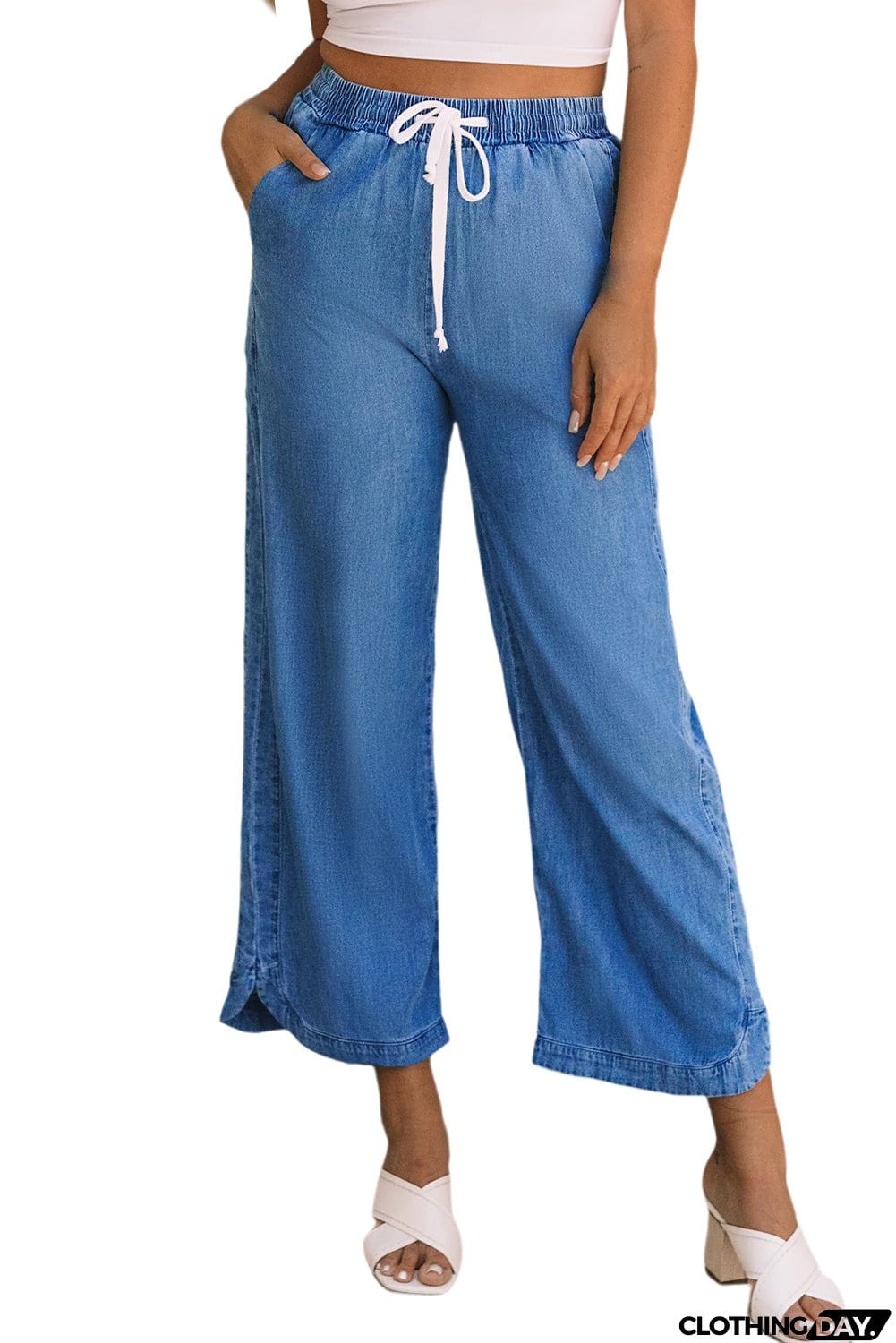 Wide Leg Drawstring Waist Loose Pants