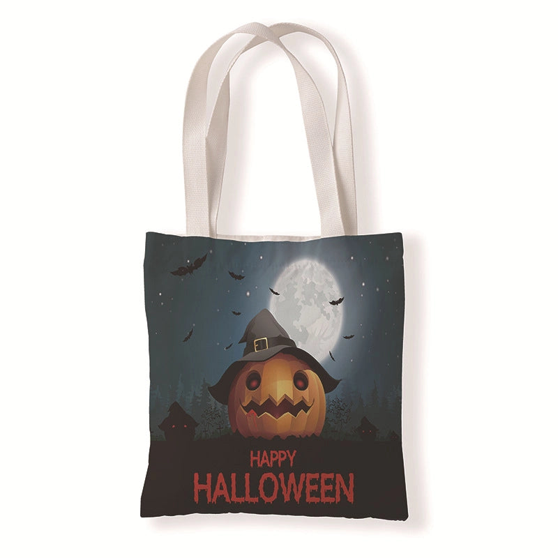 Halloween Women’s Medium Canvas Pumpkin Letter Elegant Streetwear Square Open Canvas Bag