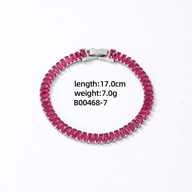 Copper K Gold Plated Rhodium Plated Shiny Plating Inlay Rectangle Zircon Bracelets