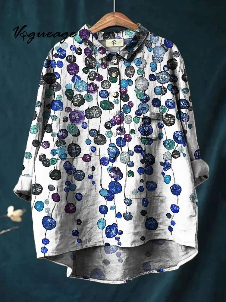 Simple Elegant And Comfortable Dot Lines Printed Cotton And Linen Shirt