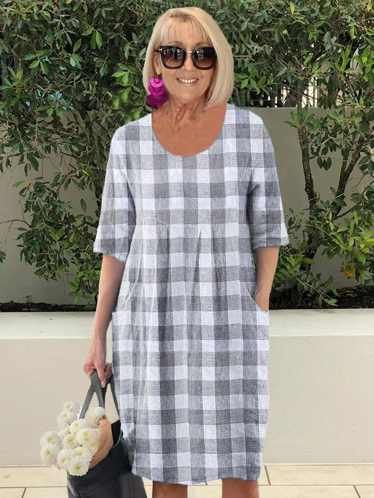 Black and White Plaid Printed Beach Tunic Dress