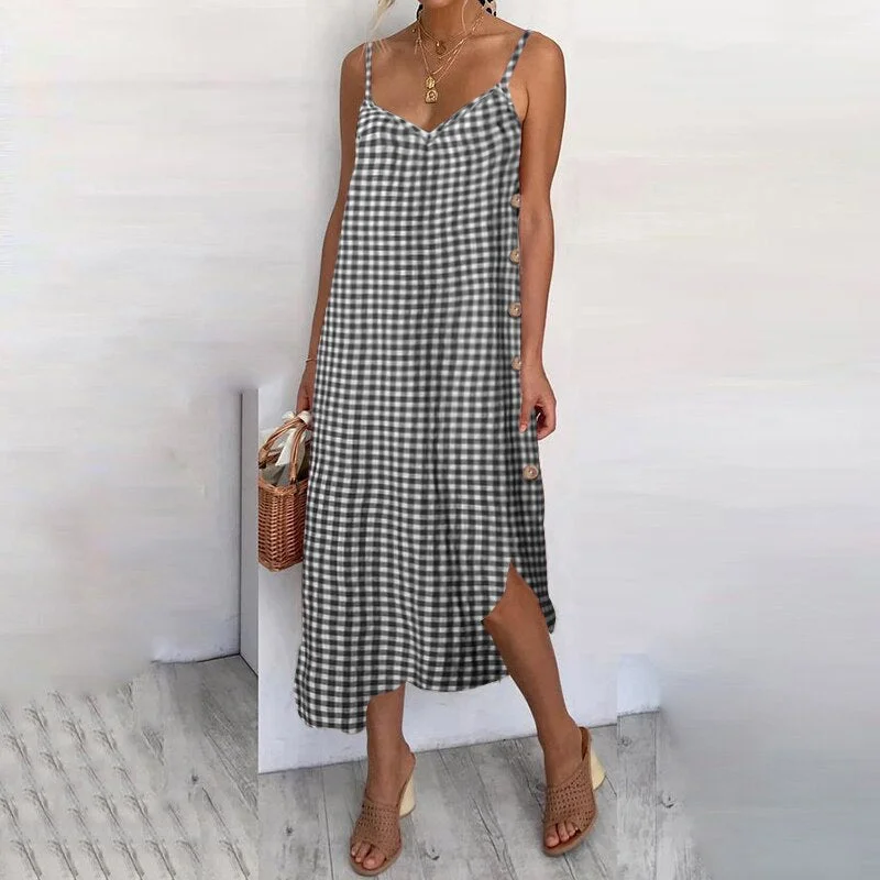 Womens Summer Sundress Sexy Spaghetti Straps Beach Dress 2022 Celmia Casual Loose Buttons Asymmetrical  Vestidos Robe