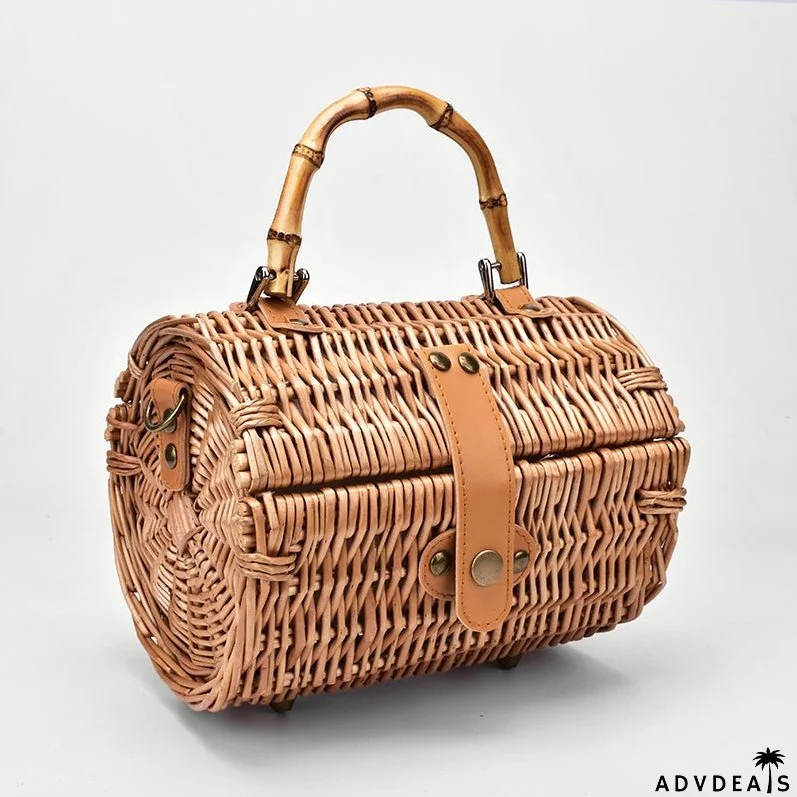 Rattan Straw Round Crossbody Bag