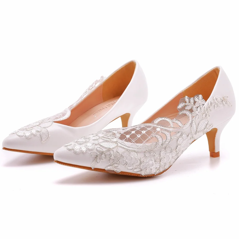Breakj Breakj Cm Middle Heel Elegant Simple Lace Mesh Wedding Shoes Tip High Bridal Wedding Dress Shoes Spring And Autumn Single Shoes