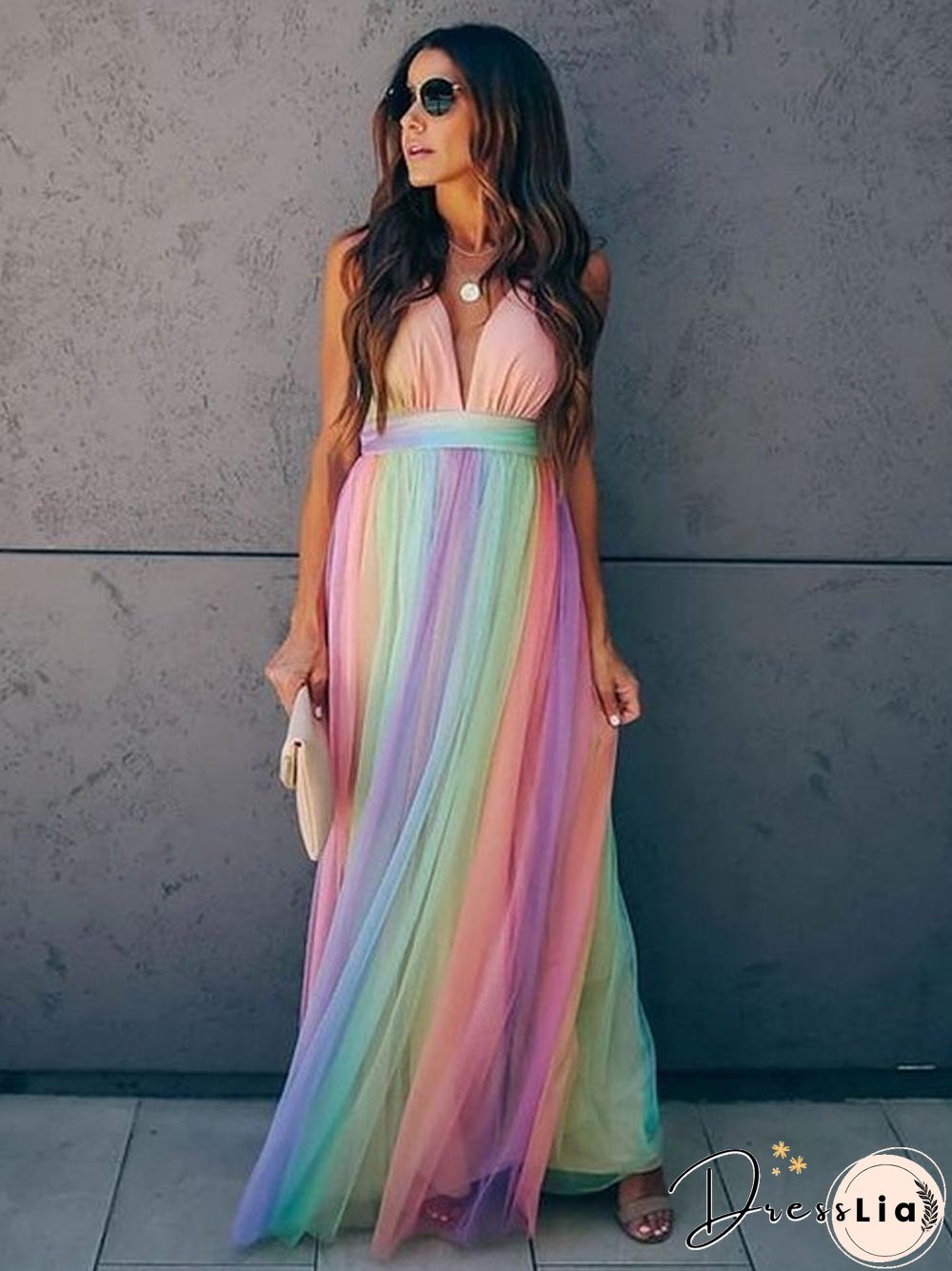 Women's Swing Dress Maxi long Dress Sleeveless Print Zipper Mesh Summer Sexy Rainbow S M L XL XXL