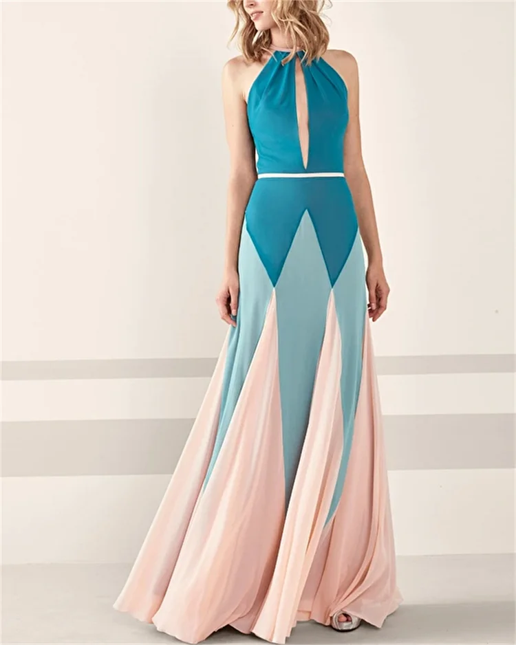 Women's Halter Neck Stitching Color Dress