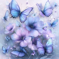 Purple Flowers and Butterflies Garden - Diamond Painting