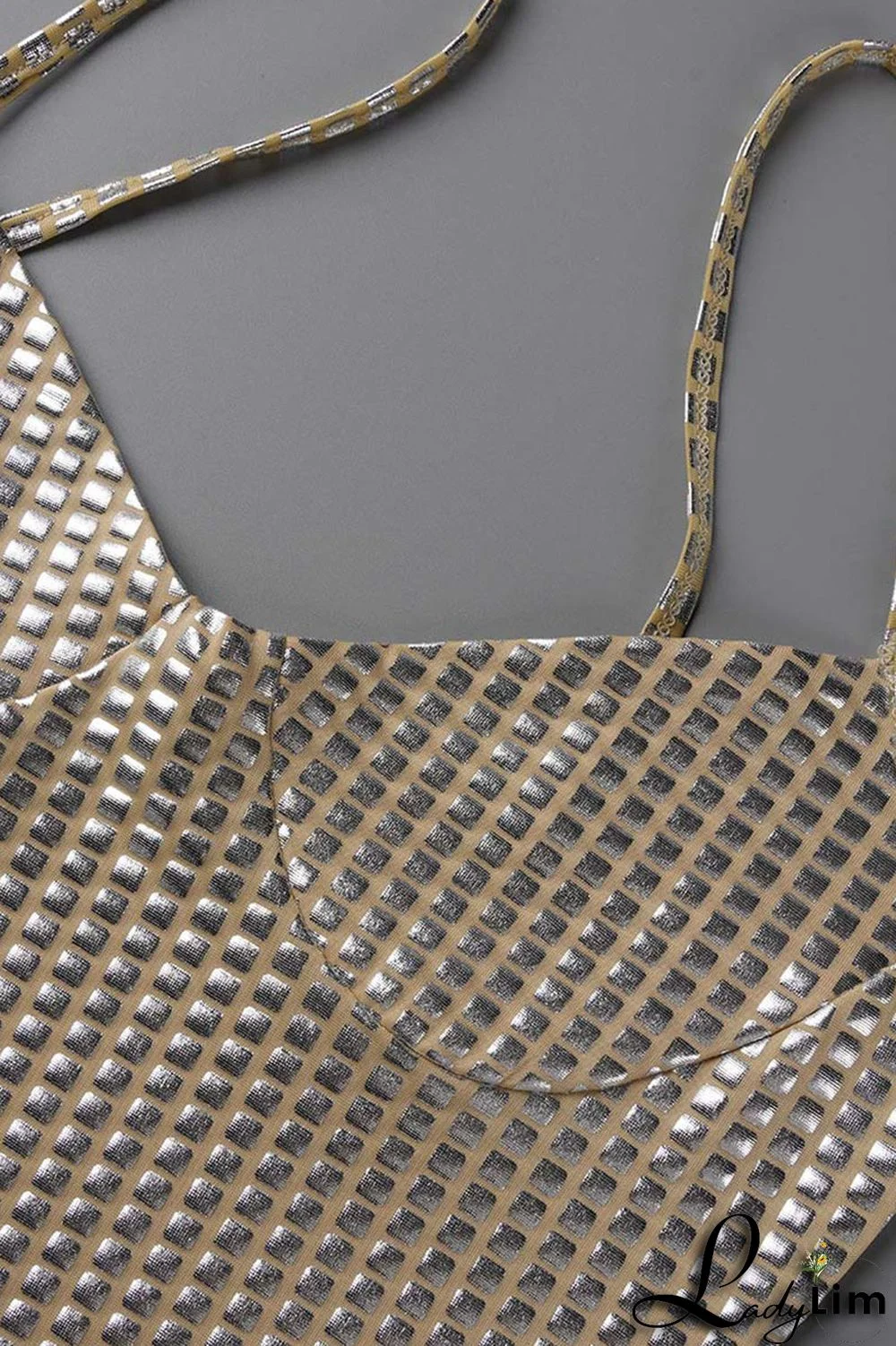 Khaki Sexy Backless Spaghetti Strap Sleeveless Club Dress For Vegas