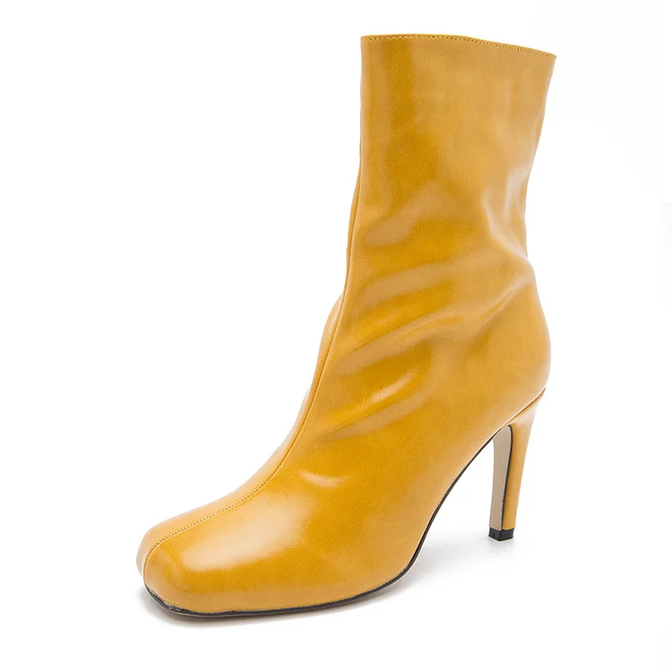 Women's slouchy stiletto heels mid calf boots suqare toe dress boots Radinnoo.com