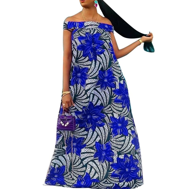 Sexy Off Shoulder Maxi Dress 2022 VONDA Women Vintage Floral Printed Party Dress Holiday Sundress Casual Vestidos Robe Femme