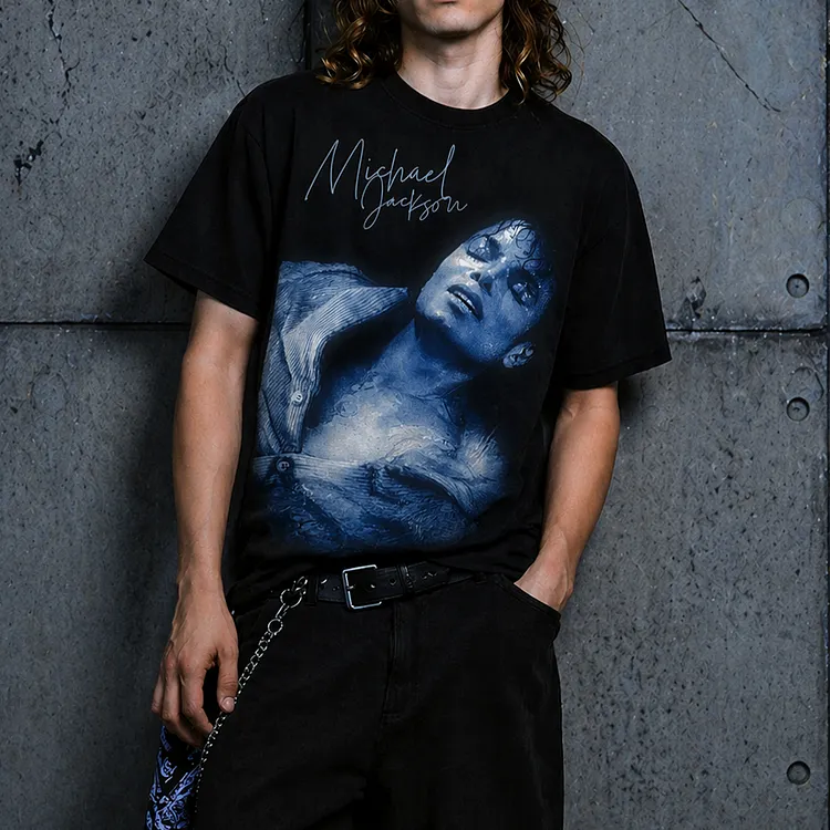 Michael Jackson Blue Portrait Printed Men's T-shirt