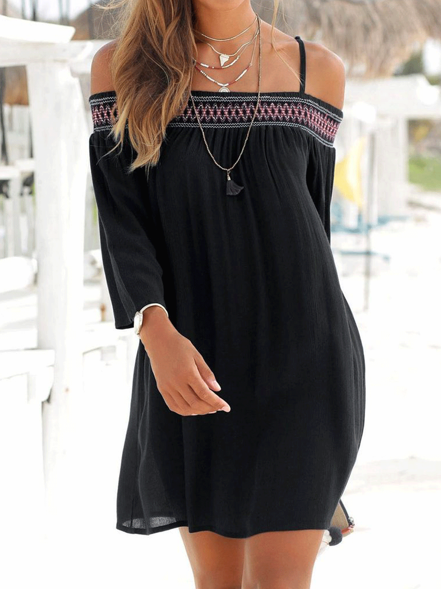 Chiffon stitched dress with embroidered neckline