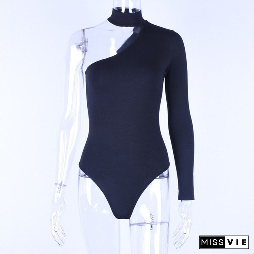 Solid Cotton Halter One Shoulder Sexy Fashion Woman Winter Spring Solid Body Jumpsuit