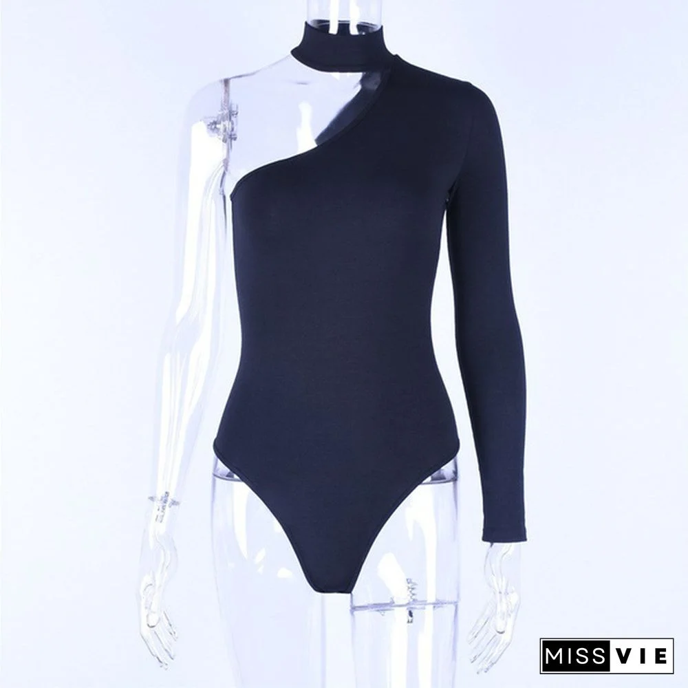 Solid Cotton Halter One Shoulder Sexy Fashion Woman Winter Spring Solid Body Jumpsuit