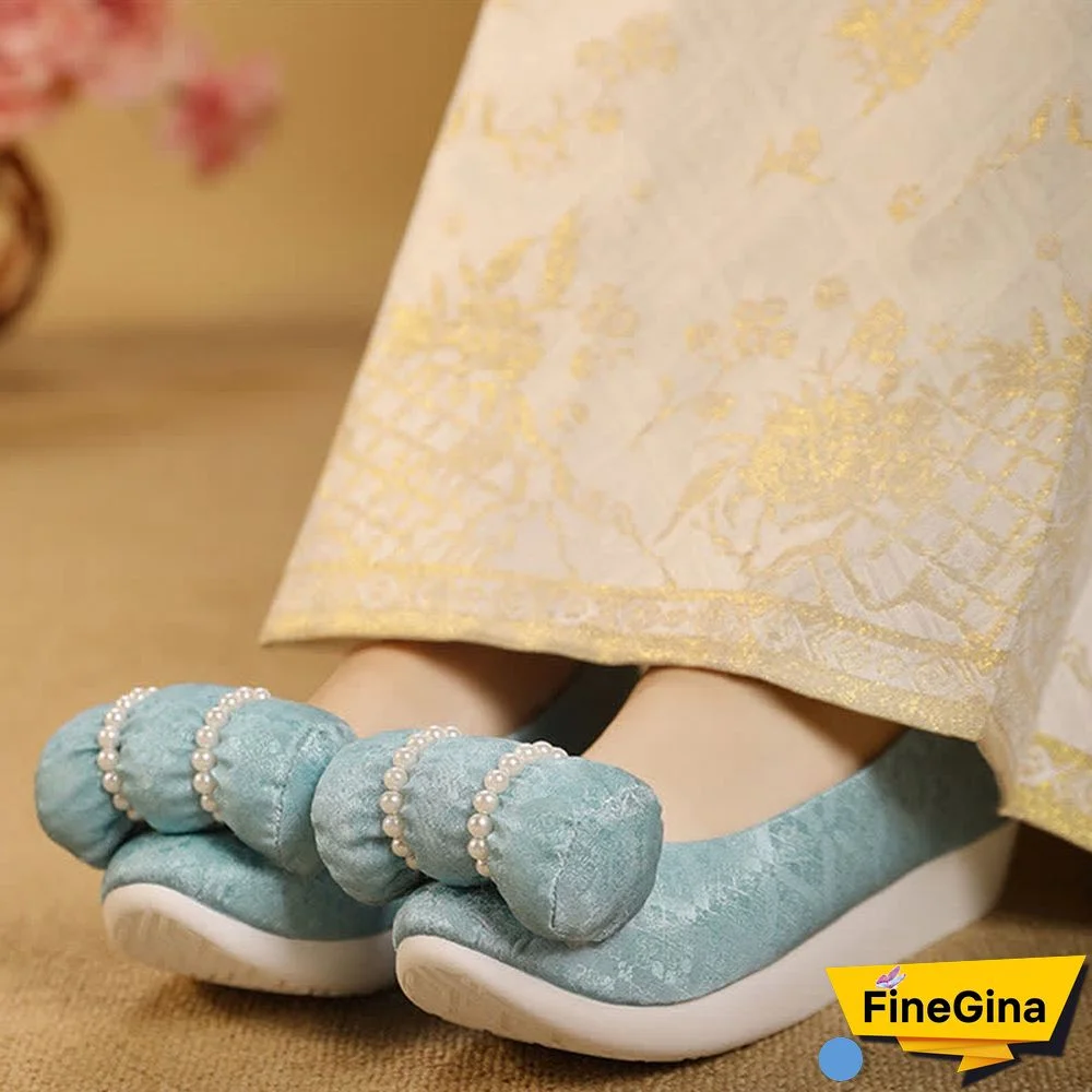 Vintage Embroidery Pearl Pillow Trim Flats Shoes